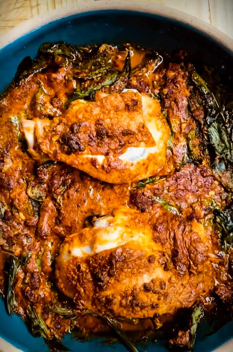 Mangalorean Pot Roast Chicken with potatoes and spinach – notjusthot - sauces and more